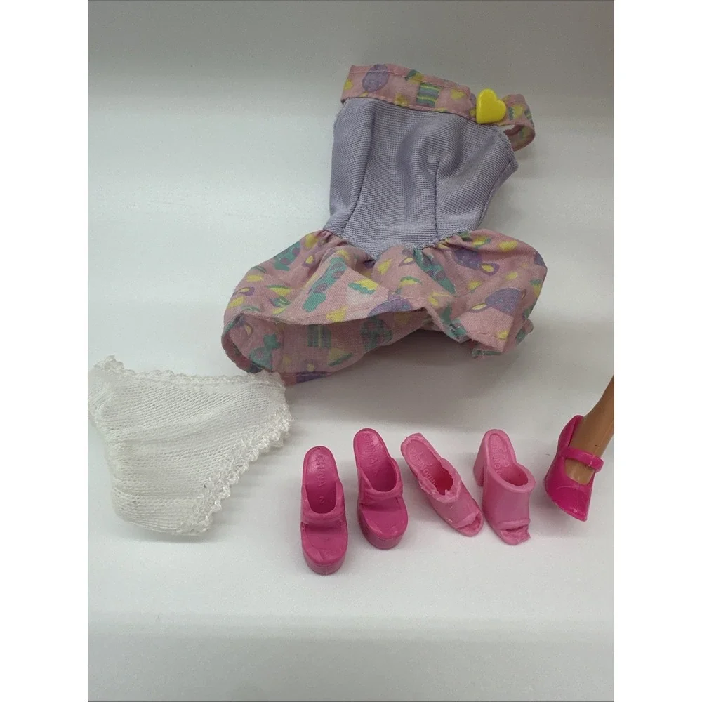 Barbie Doll in Spring Dress with Extra Dress Shoes Accessories Lot Mattel